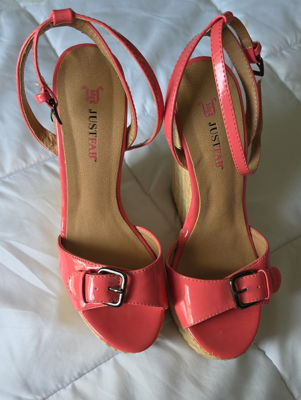 JustFab Coral Patent Ankle-Strap Wedge Sandals
